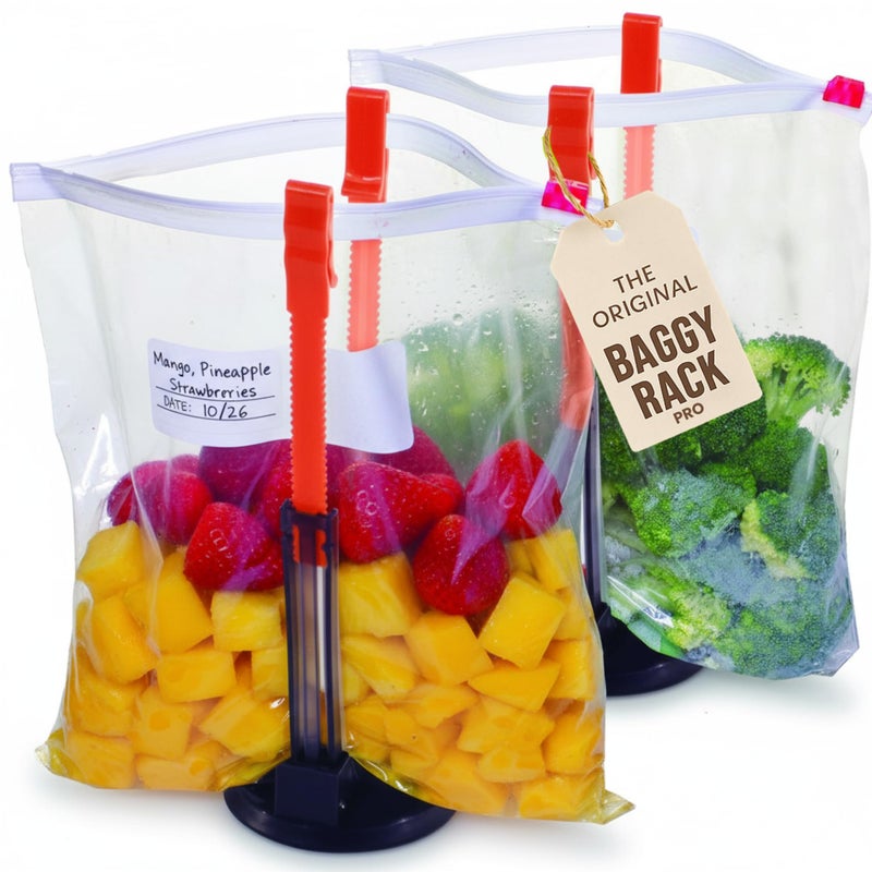 Jokari Suction Cup Fortified Baggy Rack 2 Pack For More Stability When Filling Plastic Freezer Storage Zip Lock Bags. Sturdy Clips Hold Containers Open to Pour Leftovers and Meal Prep Ingredients. - Image 1